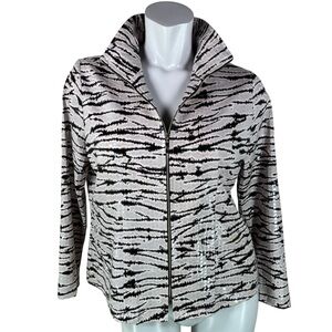 EXCLUSIVELY Misook Iridescent Animal Print Light Weight Zip Up Jacket Med Petite